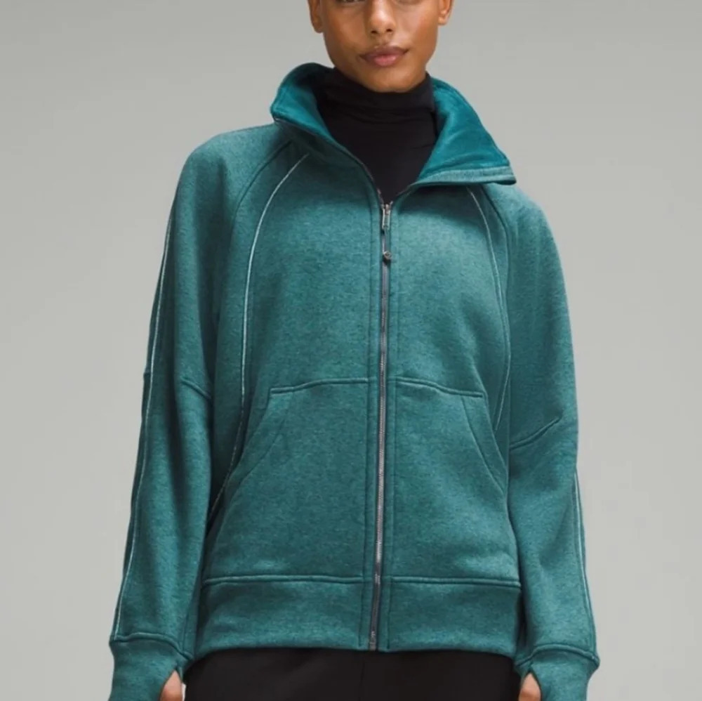 Lululemon,Scuba Oversized Funnel-Neck Full Zip Long *Plush, Heathered Storm Teal - Picture 3 of 6